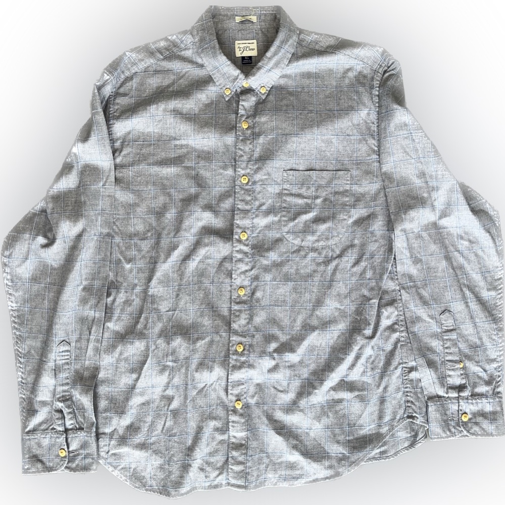 Men’s J.Crew long sleeve button up in grey with blue and white stripes